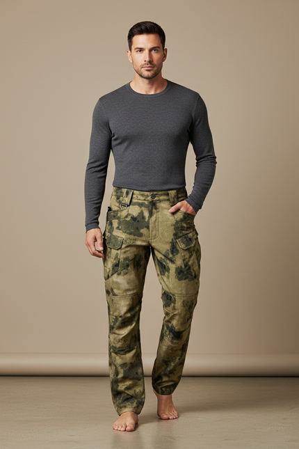 Pantalon Marron Camouflage Militaire Cargo Homme - Kaki Toile