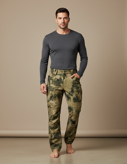 Pantalon Marron Camouflage Militaire Cargo Homme - Kaki Toile