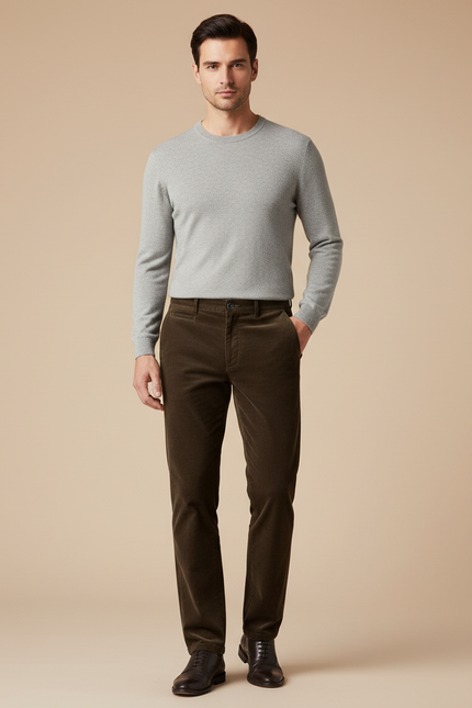 Pantalon Marron Côtelé Droit Épais Décontracté Homme - Cordé