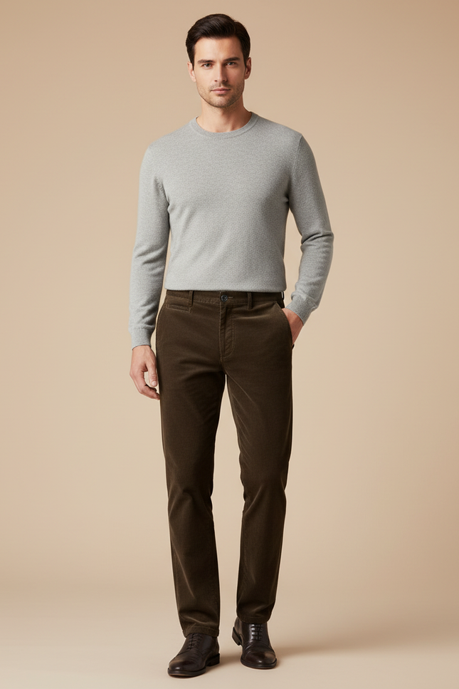 Pantalon Marron Côtelé Droit Épais Décontracté Homme - Cordé