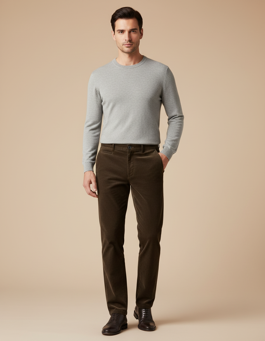 Pantalon Marron Côtelé Droit Épais Décontracté Homme - Cordé