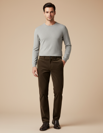 Pantalon Marron Côtelé Droit Épais Décontracté Homme - Cordé