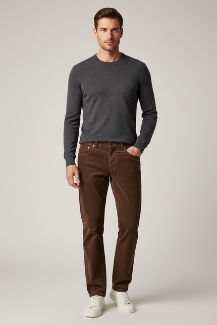 Pantalon Marron Homme Côtelé Droit Décontracté Confortable - Cordé