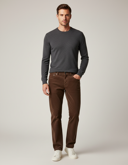 Pantalon Marron Homme Côtelé Droit Décontracté Confortable - Cordé