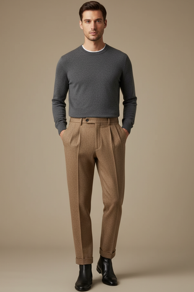 Pantalon Tweed Marron Homme