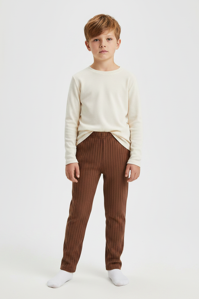 Pantalon Marron Côtelé Élastique Ajusté Enfant - Maille