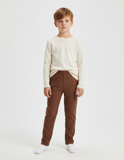 Pantalon Marron Côtelé Élastique Ajusté Enfant - Maille