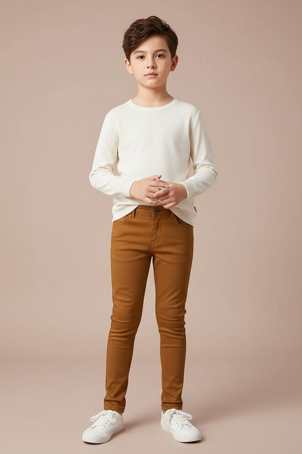 Pantalon Marron Garçon Décontracté Slim Coton
