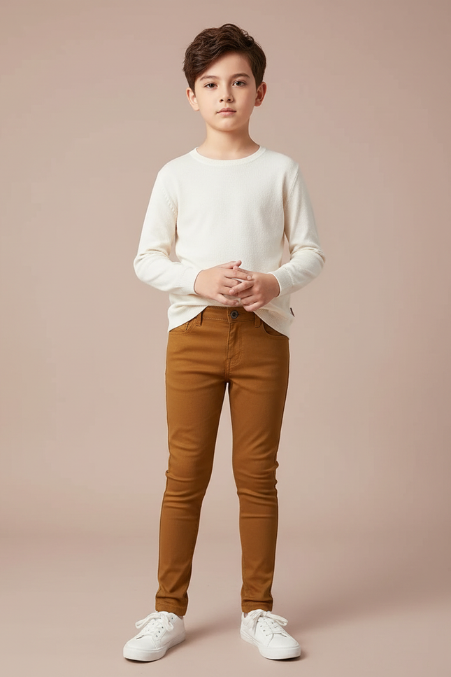 Pantalon Marron Garçon Décontracté Slim Coton