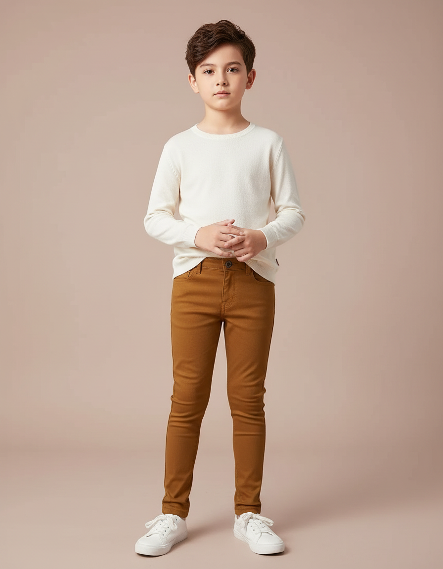 Pantalon Marron Garçon Décontracté Slim Coton