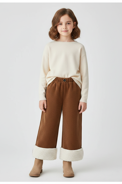 Pantalon Marron Côtelé Doublé Sherpa Hiver Enfant - Cordé