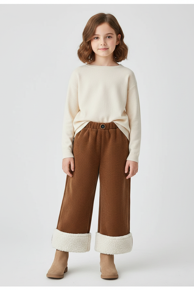Pantalon Marron Côtelé Doublé Sherpa Hiver Enfant - Cordé