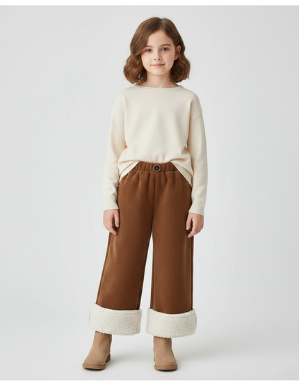 Pantalon Marron Côtelé Doublé Sherpa Hiver Enfant - Cordé