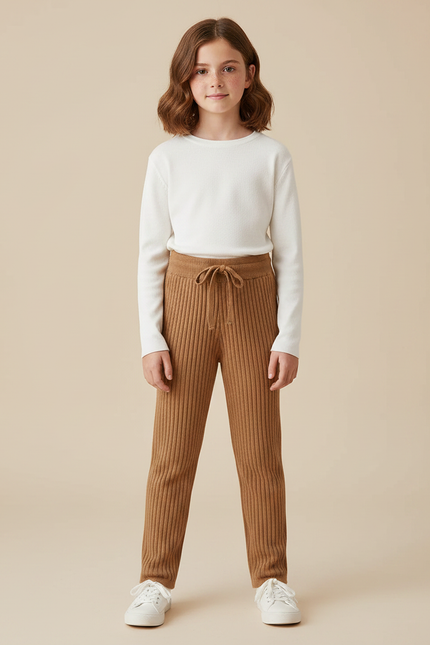 Pantalon Marron Côtelé Tricoté Confortable Droit Enfant - Maille