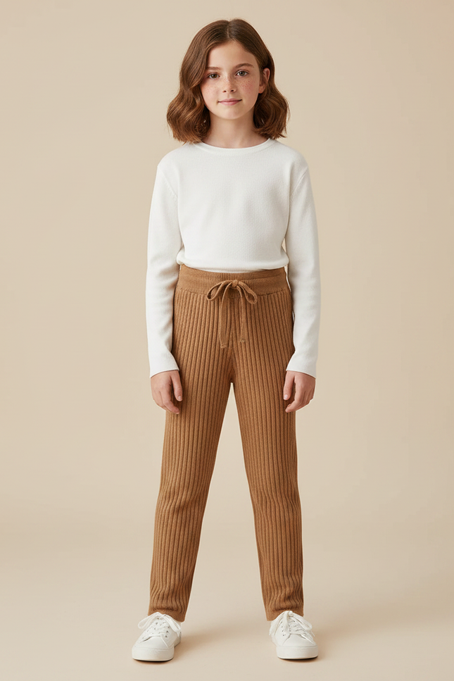 Pantalon Marron Côtelé Tricoté Confortable Droit Enfant - Maille