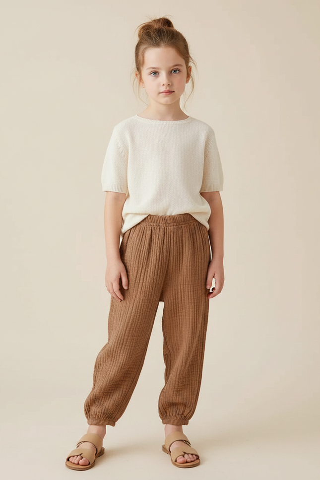 Pantalon Marron Côtelé Ample Confortable Enfant Coton - Cordé