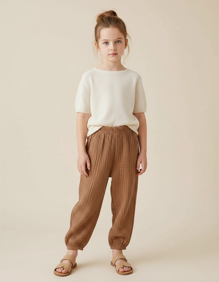Pantalon Marron Côtelé Ample Confortable Enfant Coton - Cordé