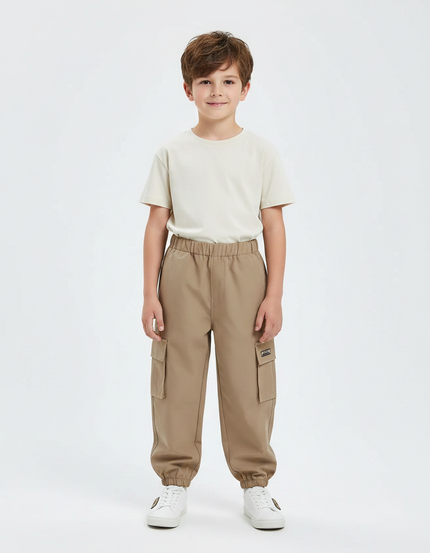 Pantalon Marron Cargo Décontracté Poches Élastique Garçon - Polyester