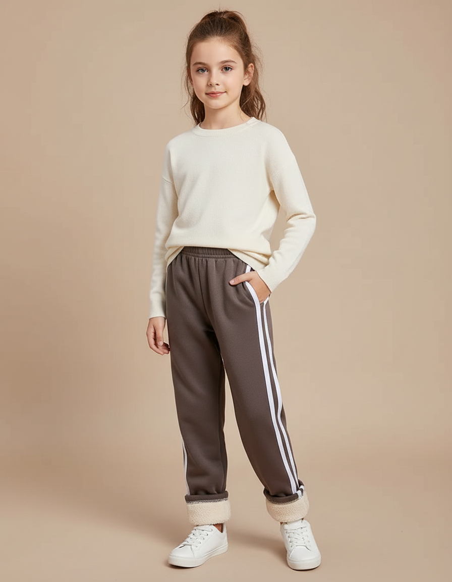 Pantalon Marron Polaire Doublé Rayures Blanches Confortable - Molleton