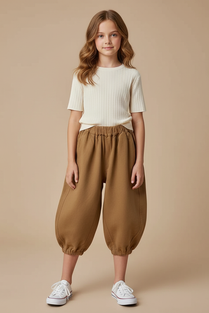 Pantalon Marron Harem Bouffant Coton Décontracté Enfant - Molleton
