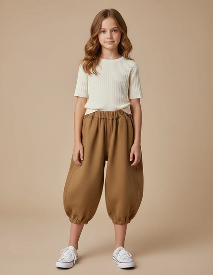 Pantalon Marron Harem Bouffant Coton Décontracté Enfant - Molleton