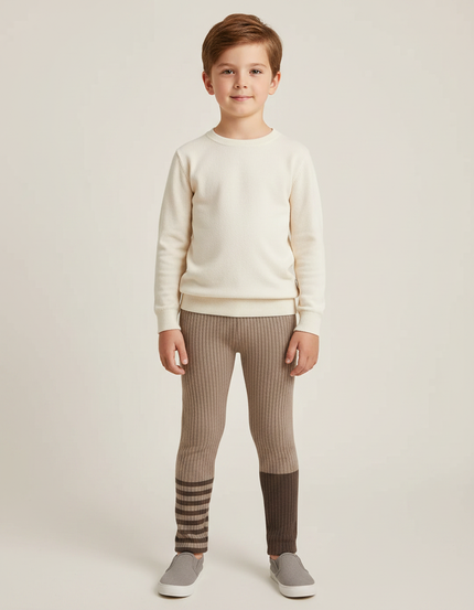 Pantalon Marron Côtelé Bicolore Rayé Tricoté Enfant - Maille