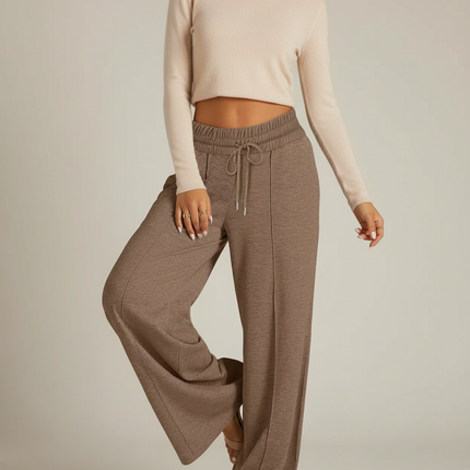 Pantalon Marron Ample Taille Élastique Décontracté Droit - Molleton