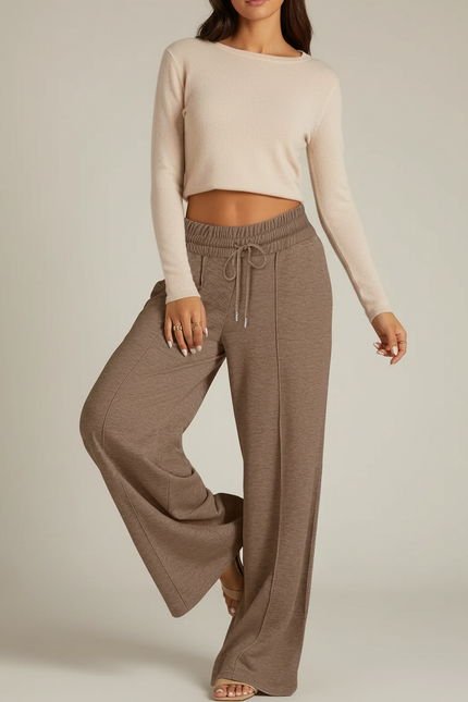 Pantalon Marron Ample Taille Élastique Décontracté Droit - Molleton