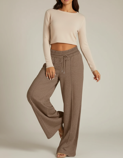 Pantalon Marron Ample Taille Élastique Décontracté Droit - Molleton