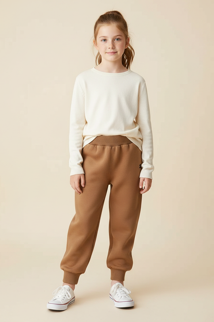 Pantalon Marron Molletonné Confortable Élastique Enfant