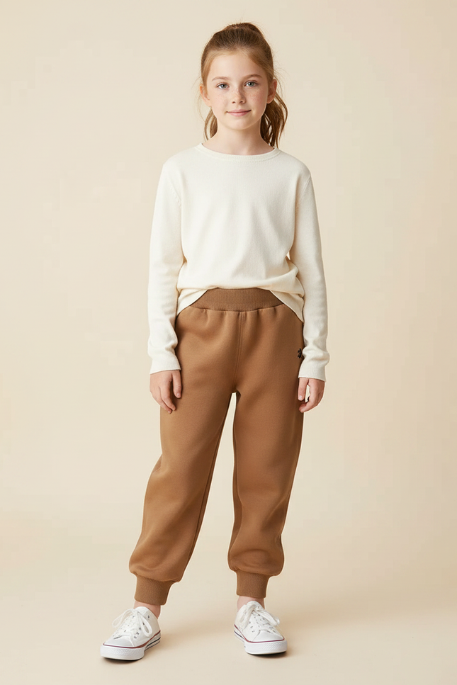 Pantalon Marron Molletonné Confortable Élastique Enfant