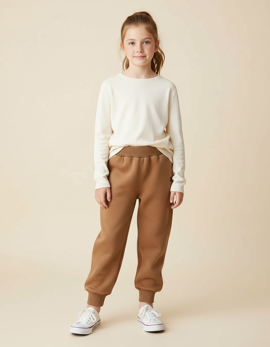 Pantalon Marron Molletonné Confortable Élastique Enfant