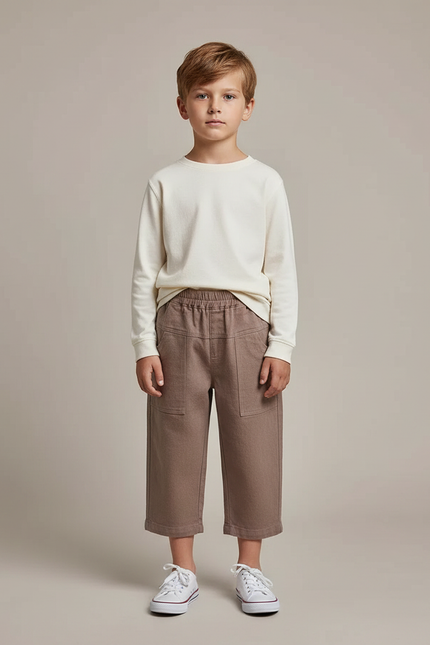 Pantalon Marron Ample Coton Décontracté Enfant Garçon - Molleton