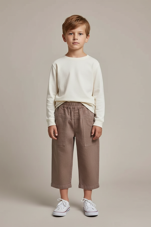 Pantalon Marron Ample Coton Décontracté Enfant Garçon - Molleton