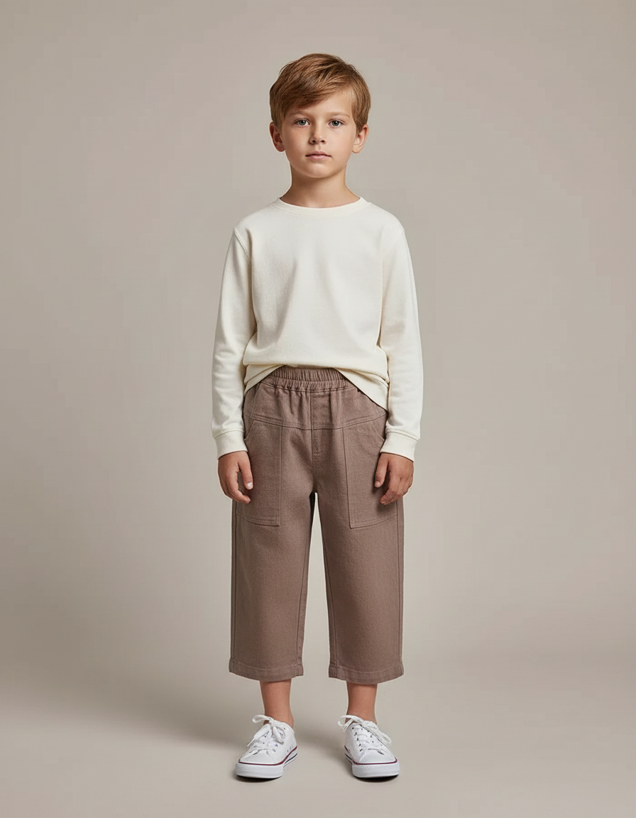 Pantalon Marron Ample Coton Décontracté Enfant Garçon - Molleton
