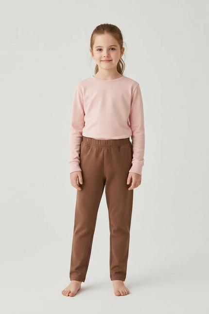 Pantalon Marron Coton Uni Confortable Fille - Molleton