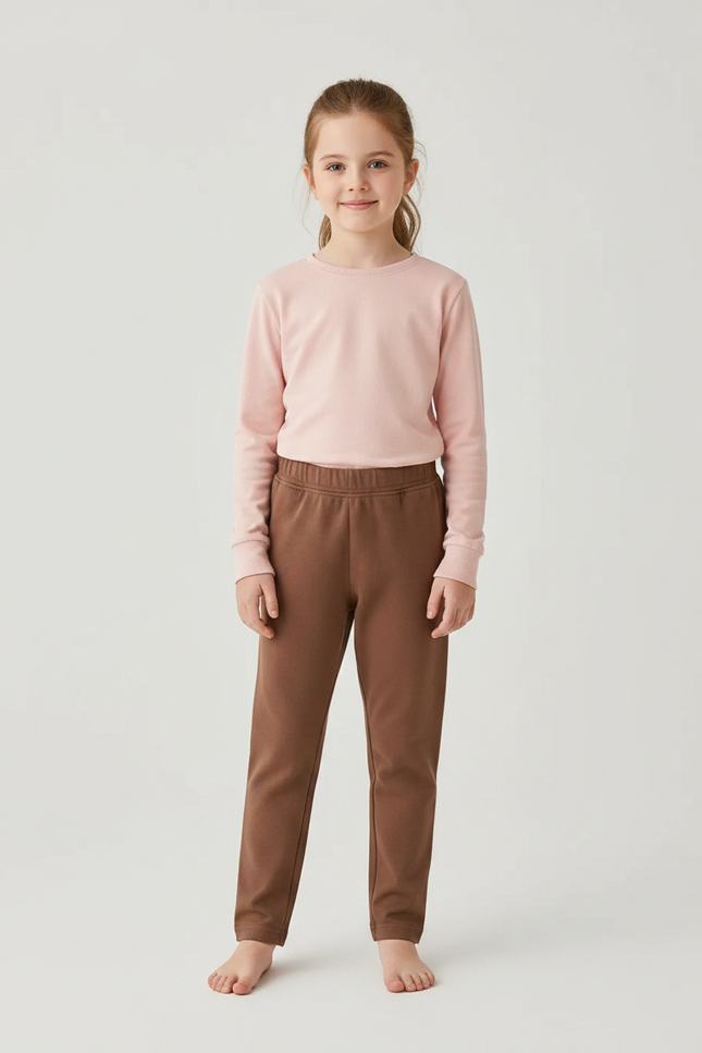 Pantalon Marron Coton Uni Confortable Fille - Molleton