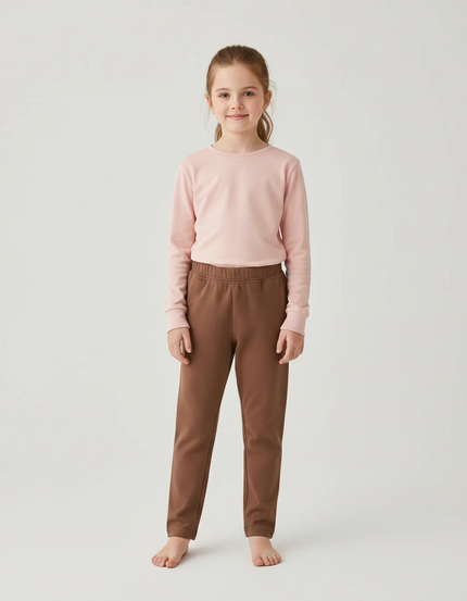 Pantalon Marron Coton Uni Confortable Fille - Molleton