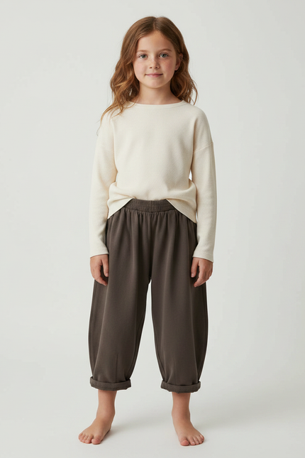 Pantalon Marron Ample Coton Enfant Décontracté Confortable - Molleton