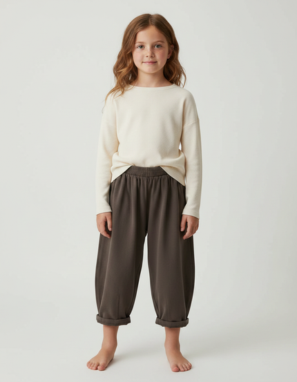 Pantalon Marron Ample Coton Enfant Décontracté Confortable - Molleton