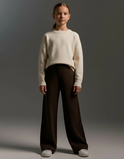 Pantalon Marron Côtelé Ample Tricoté Enfant Confortable - Maille