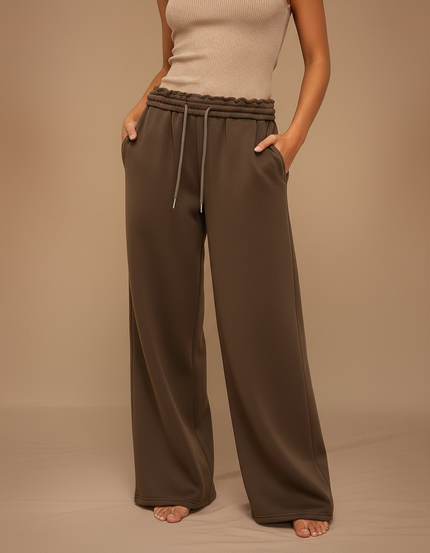 Pantalon Marron Ample Fluide Taille Élastique Décontracté - Molleton