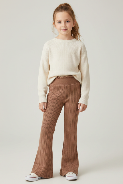 Pantalon Marron Côtelé Tricoté Évasé Enfant Confortable - Maille