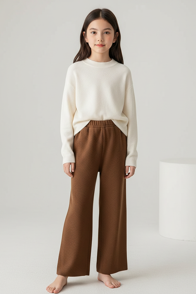 Pantalon Marron Ample Maille Confortable Enfant