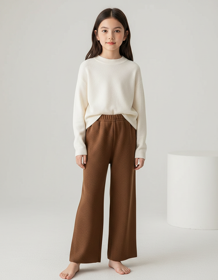 Pantalon Marron Ample Maille Confortable Enfant