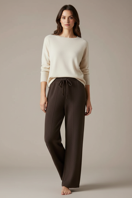 Pantalon Marron Tricoté Ample Décontracté Chaud - Maille