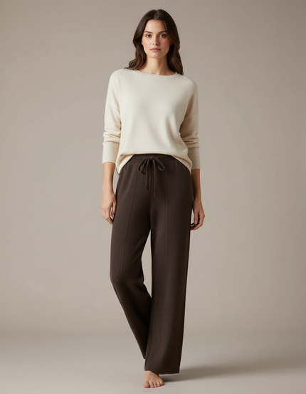 Pantalon Marron Tricoté Ample Décontracté Chaud - Maille