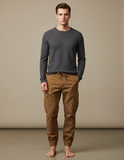 Pantalon Marron Cargo Coton Jogger Décontracté Homme - Toile
