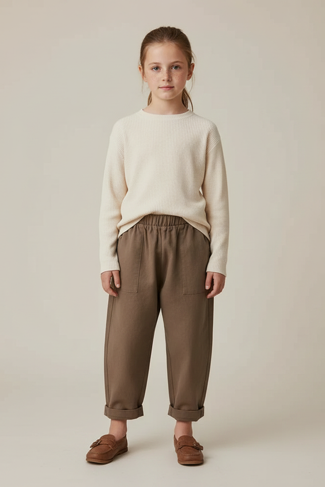 Pantalon Marron Coton Ample Élastique Enfant Décontracté - Molleton