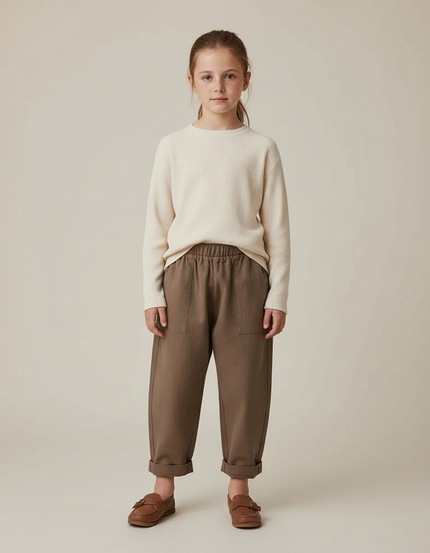 Pantalon Marron Coton Ample Élastique Enfant Décontracté - Molleton